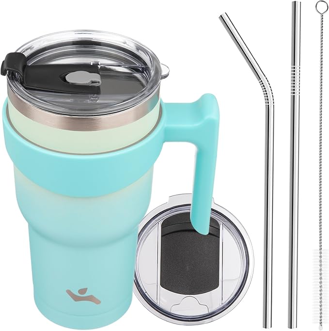 Konokyo 30 oz Tumbler with Handle and Straw, Insulated Travel Mug | Mint; by Konokyo