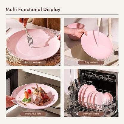 KINGSTONE Bone China Dinnerware Sets, 18-Piece Dinnerware Set for 6, Lightweight Durable, Dishwasher Safe, Tableware for Daily Use with Elegant Design, Pink