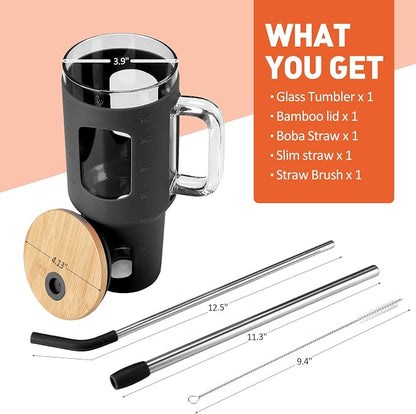 WINSA Glass Tumbler with Straw and Lid, 40 oz, Glass Water Bottles with Time - Image 3
