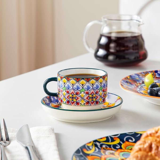vancasso 4 Oz Bohemian Espresso Cup Set of 4, Ceramic - Image 7