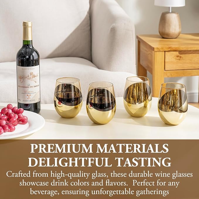 MyGift 18 oz Mid Century Smoked Brown Stemless Wine Glasses - Image 3