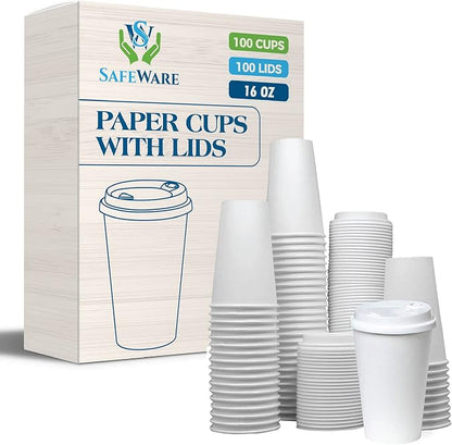 Disposable Coffee Cups with Lids 16 oz by SafeWare