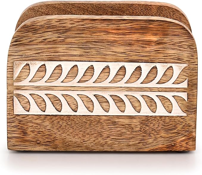 Napkin Holder Mango Wood Upright Paper Napkin Storage Rustic Farmhouse Wood - Image 2
