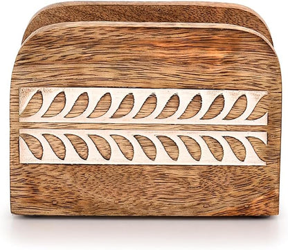 Napkin Holder Mango Wood Upright Paper Napkin Storage Rustic Farmhouse Wood - Image 2