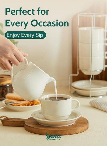 Sweese Porcelain Cappuccino Cups Set - 8 oz Stackable Coffee Mugs - Image 5