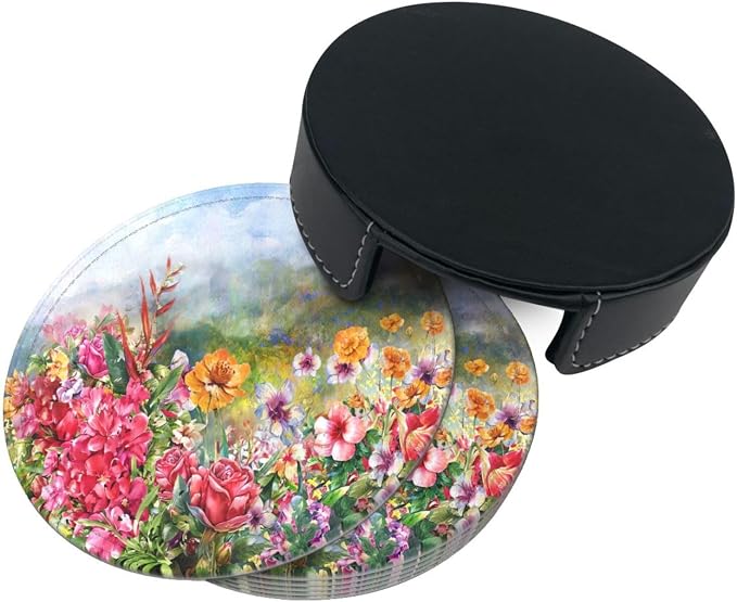 6 Pcs Flower Rose Spring Floral Leather Coasters - Image 4