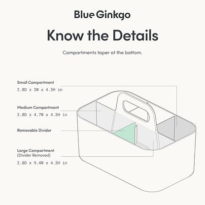 BLUE GINKGO Stackable Organizer Caddy – Korean-Made Portable Tote for Bathroom, Office, Crafts, or School Supplies (Rectangle, Blue)