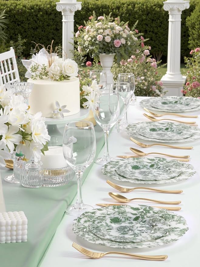 20PCS Green Plastic Plates Floral - Image 6