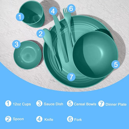wheat straw bowls, cups and cutlery sets 28 pcs - Image 3