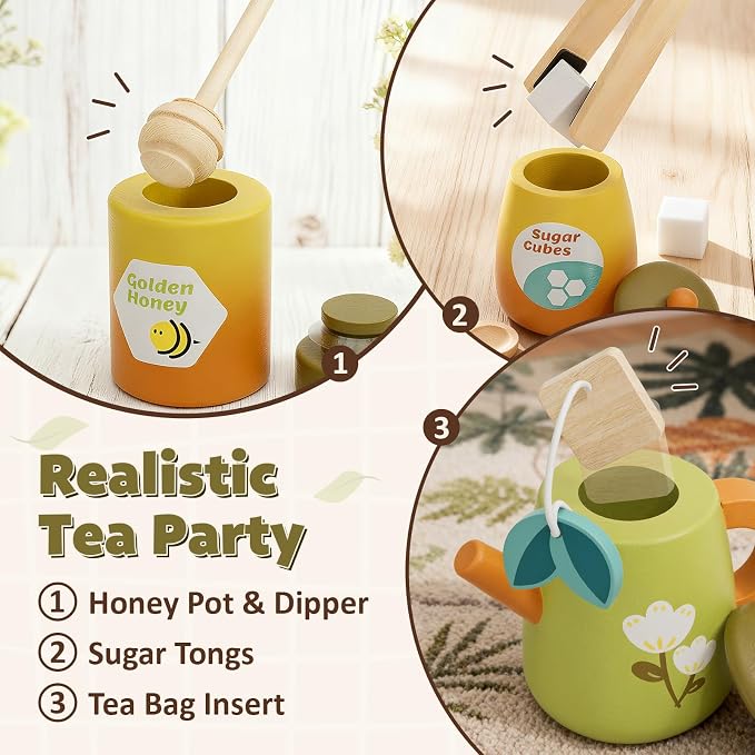 Wooden Tea Party Set for Toddlers 3-5 - Image 3
