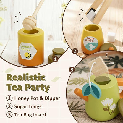 Wooden Tea Party Set for Toddlers 3-5 - Image 3