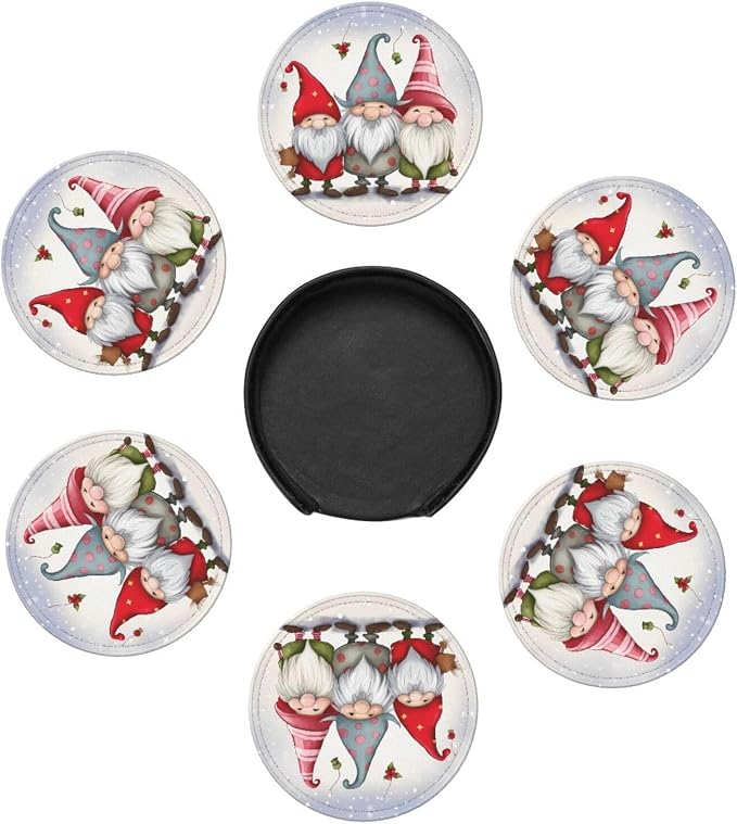 Christmas Three Gnomes Leather Coasters Set of 6 - Image 7