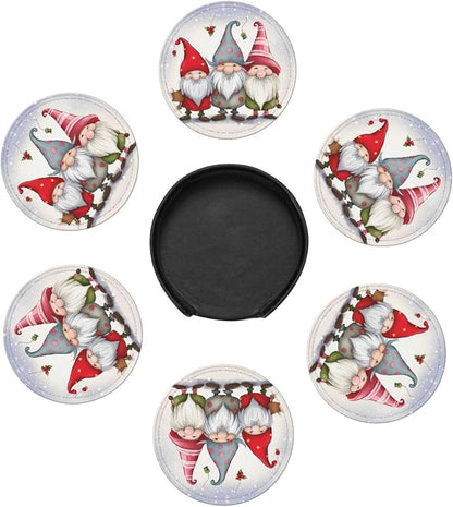 Christmas Three Gnomes Leather Coasters Set of 6 - Image 7