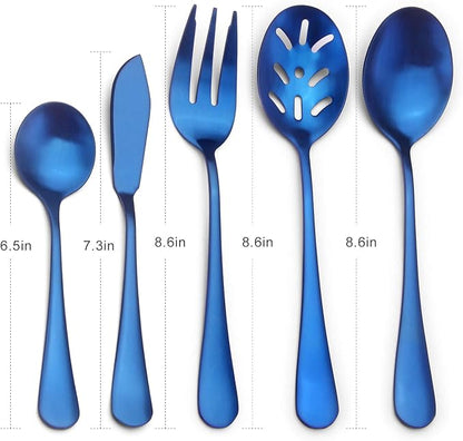 Matte Blue Serving Set, SHARECOOK 5-Piece 18/0 Stainless Steel Large Hostess Set - Image 2