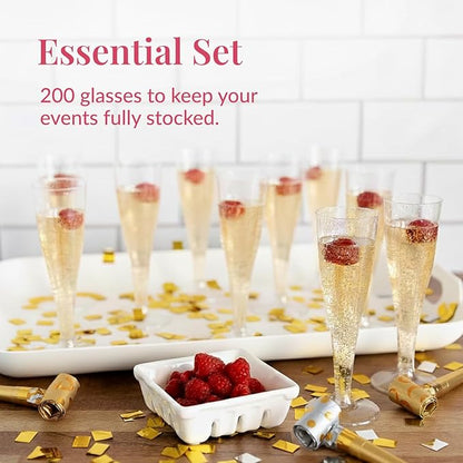 Prestee 200 Disposable Champagne Flutes Gold Glitter Glasses - 4.5 Oz Plastic Champagne Cups for Parties, Wedding Toasts, Mimosa Bar, and New Year’s Eve - Elegant Bulk Gold Plastic Wine Flutes | Disposable, Gold Glitter, Glasses, Champagne Cups, for Pa...