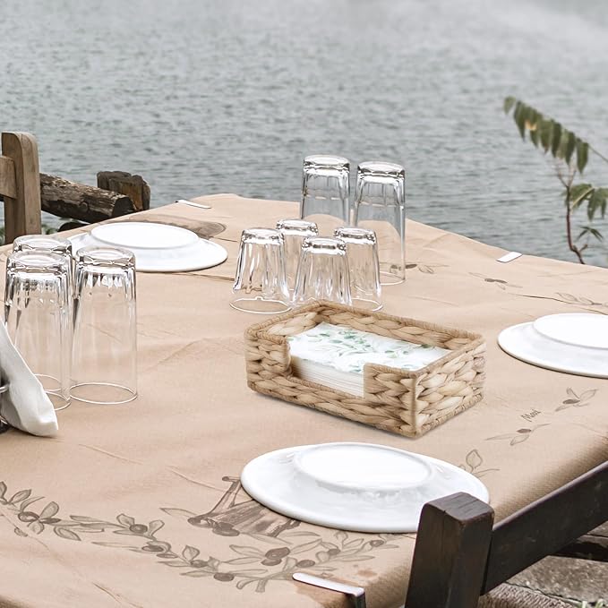 Napkin Holder for Bathroom, Woven Wicker Water Hyacinth Guest Towel Holder Tray - Image 7