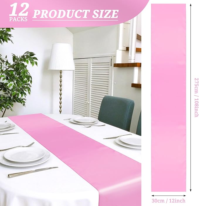 12 Pack Pink Satin Table Runner 12 x 108 Inch Long Premium Table Runners - Image 2