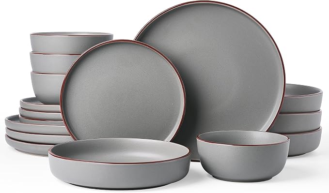 Famiware Mercury 16-Piece Stoneware Plates and Bowls, Dark Grey | Dinnerware Set by Famiware