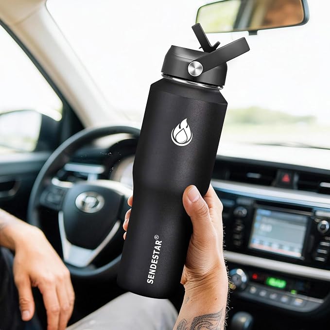 SENDESTAR Water Bottle 32oz, 2 Lids, Wide Mouth Stainless Steel Vacuum - Image 3