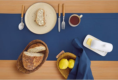Solino Home Cotton Linen Table Runner Lapis Blue Hemstitch, 14 x 120 in | - Image 3