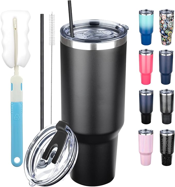 40 oz Tumbler with Lids and Straws, Stainless Steel Insulated Coffee Tumbler by GUDEMAO