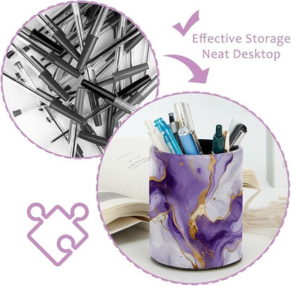White and Purple Marble Art Leather Pen Holder - Image 4