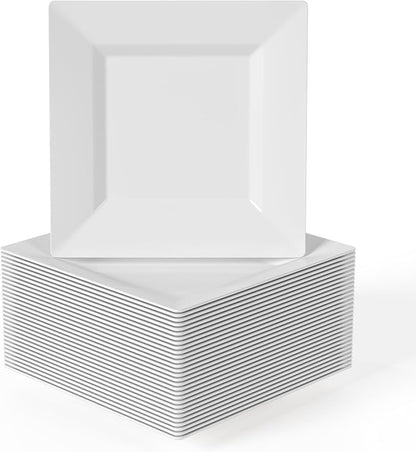 Exquisite Mini Disposable Appetizer Plates - 100 Pack 4.5 In. x 4.5 In. White Plastic Dessert Plates - Elegant Design for Weddings, Birthdays, and Formal Parties - Stackable and Convenient - BPA Free