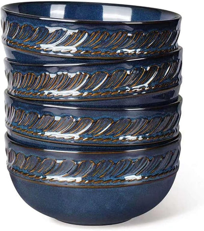 Soup Bowls 32 OZ, Cereal Bowls Set of 4, Embossment Ceramic Ramen Bowl by Artena