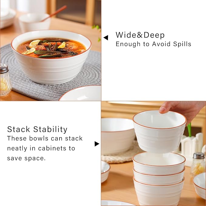 Ceramic Bowls Set of 6, 27oz Deep Soup Bowls - Image 5
