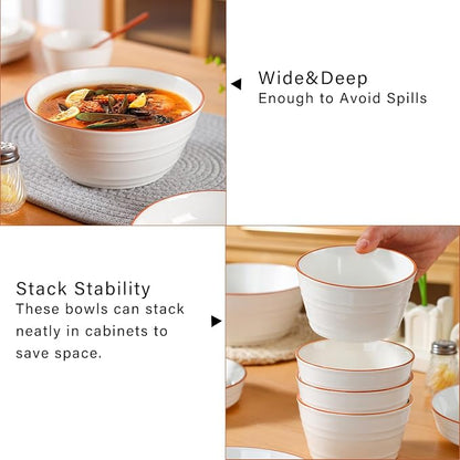Ceramic Bowls Set of 6, 27oz Deep Soup Bowls - Image 5