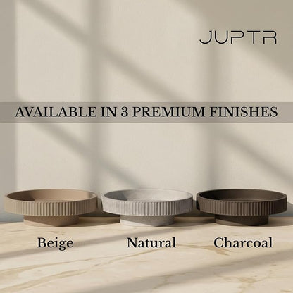 JUPTR 12” Fluted Concrete Fruit Bowl – Heavyweight Pedestal Decorative Bowl for Table Centerpiece, Entryway Catch-All & Modern Home Décor (Beige)