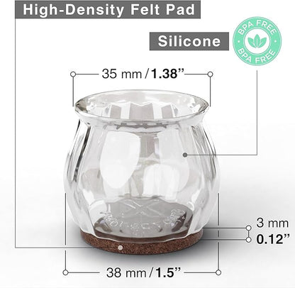 32 PCS Chair Leg Floor Protectors with Felt Pads X-Protector - 1.4" - 1.8" - Furniture Pads for Hardwood Floors - Clear Chair Pads - Floor Protectors for Chairs - Brown Chair Leg Covers!