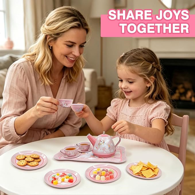 Tea Party Set for Little Girls, Pretend Tin Teapot Set - Image 5
