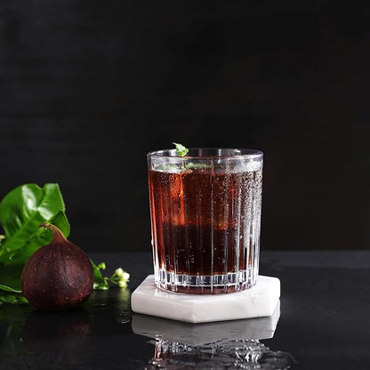 Royalrose Premium VertiLine 10 oz Highball Glasses, 6pc Tall Glass Sets. Lead-Free Crystal Drinking Glasses. Water Glasses, Mojito Glass Cups, and Mixed Drink Cocktail Glass Set. (Short glasses)