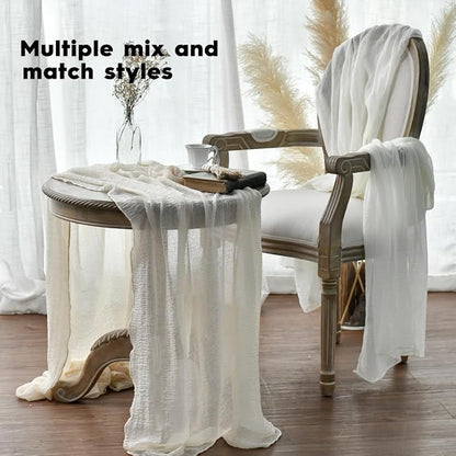 Artoid Mode Boho Milk White Gauze 3 Pieces Wedding Table Runner, 120 Inch - Image 5