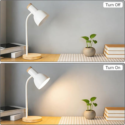 WLHONG LED Desk Lamp, Modern Table Lamps 3 Color Modes, Eye-Caring Reading Light, Desk Light with Adjustable Flexible Gooseneck, Study Lamp for Kids Audlt Bedside Dorm Room Essentials (White)