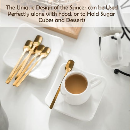 LYEOBOH Espresso Cups with Saucers Set, Porcelain Coffee Cups and Metal Stand - Image 8
