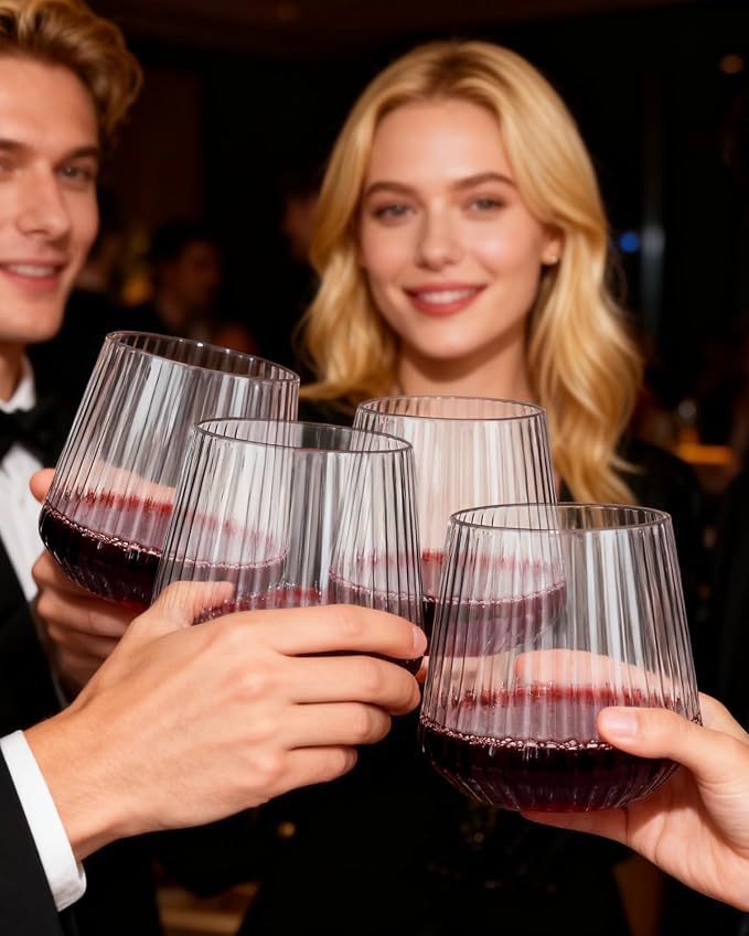 YOUBET 40Pack Plastic Ribbed Wine Glasses - Image 8