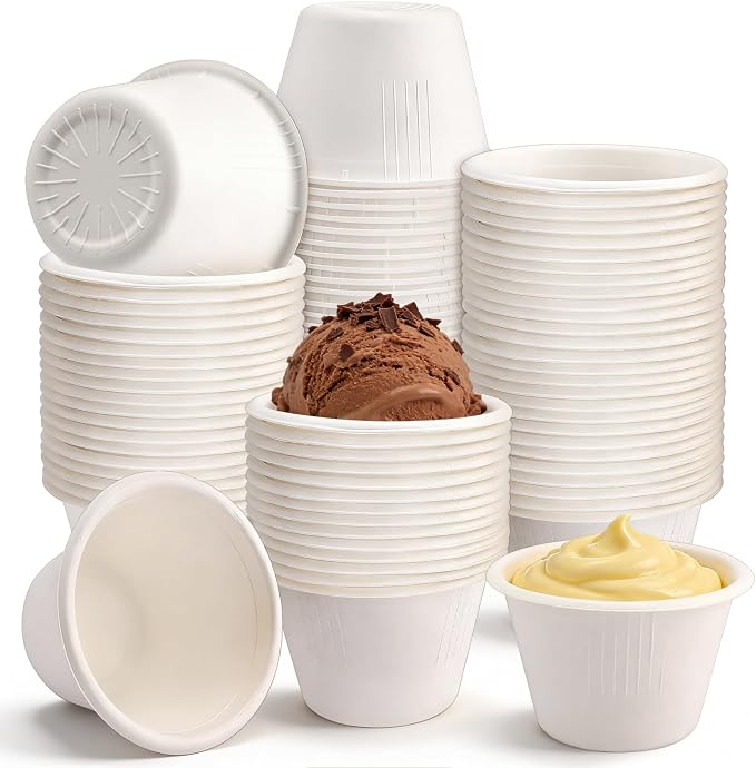 LeonBach 100 Pack 4 oz Natural Bagasse Fiber Paper Bowls, Small Disposable by LeonBach