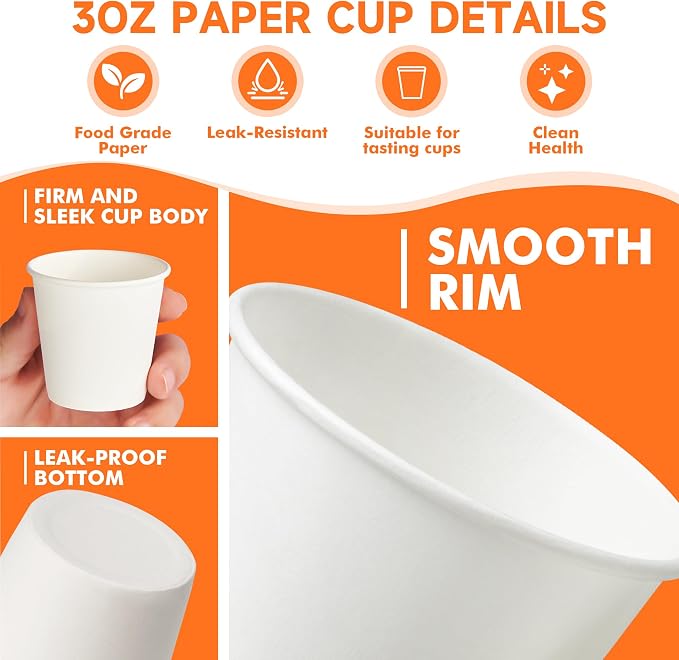 METAPRINT 600 Pack 3 oz Small Paper Cups, Disposable Bathroom Mouthwash Cups - Image 6