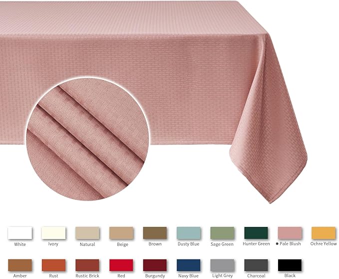 maxmill Weaved Texture Tablecloth Water Resistance Antiwrinkle Spillproof Soft Washable Table Cloth for Dining Room, Buffet Banquet Parties Holiday Dinner, Rectangular 70 x 108 Inch, Pale Blush