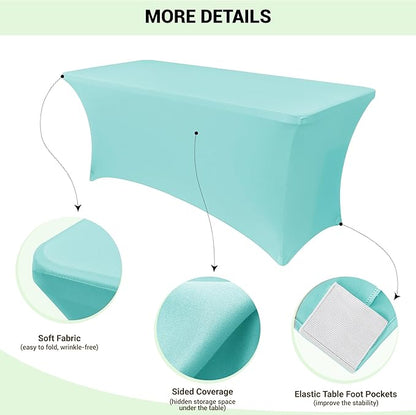 Obstal 6 Pack Stretch Spandex Table Covers for 8 Foot Tables - 8 FT Rectangular Fitted Tablecloth Protector for Wedding, Banquet, Party (Turquoise Blue, 96'' Length x 30'' Width x 30'' Height)