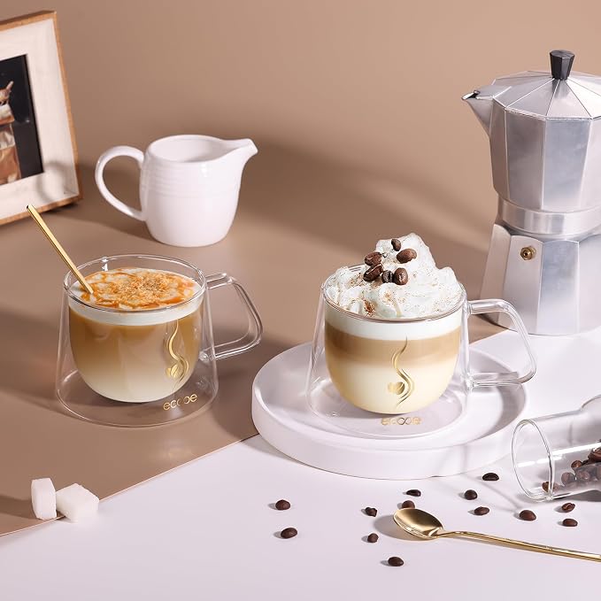 ecooe Double Walled Glass Coffee Mug 12oz Cappuccino Latte Macchiato Cups Set - Image 4