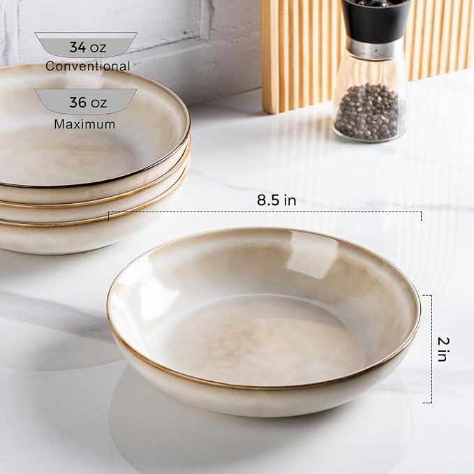 AmorArc 8.5’’ Ceramic Pasta Bowls Set of 6, 36oz Large Stoneware Bowls Set | - Image 3
