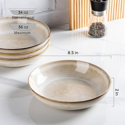 AmorArc 8.5’’ Ceramic Pasta Bowls Set of 6, 36oz Large Stoneware Bowls Set | - Image 3
