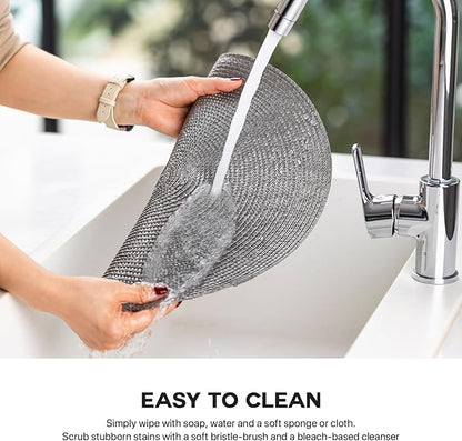 Round Placemats Set of 8 Plastic Woven Placemats Washable Wipeable Table Mats for Dining Table Heat Resistant Non-Slip Circle Place Mats (Gray)