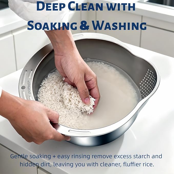 DOPMEP Rice Washer Strainer Bowl Stainless Steel Colander - Image 2