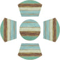 SHACOS Small Round Table Placemats Set of 5 Woven Vinyl Wedge Placemats with Centerpiece Round Table Mats Wipe Clean, Teal Brown Stripe Wood Board
