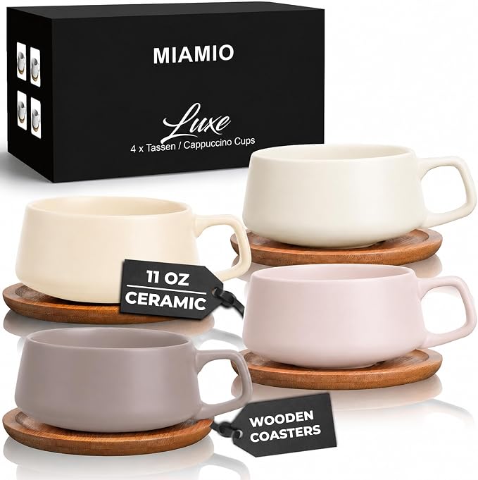 MIAMIO - Cappuccino Cup Set of 4, Wide - Luxe | Ceramic cappuccino cups and by MIAMIO