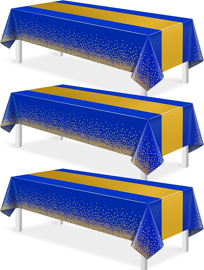 3Pcs Blue and Gold Tablecloth Party Decorations, Plastic Royal Blue Table Cloth by MASHAN
